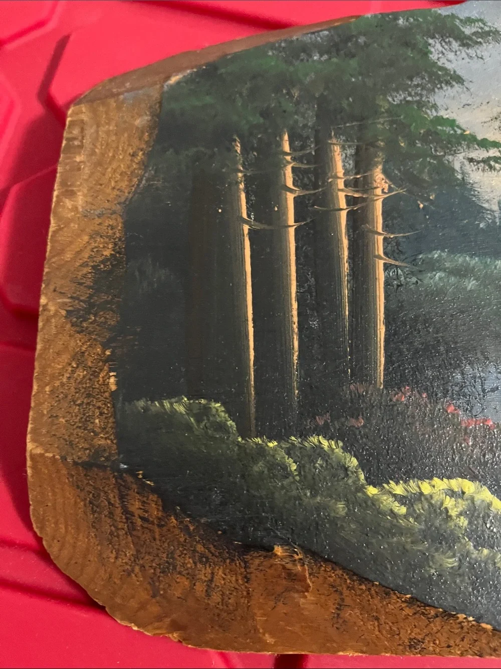Hand painted wood cabin scene (Joe Breckenridge) possibly wall decor